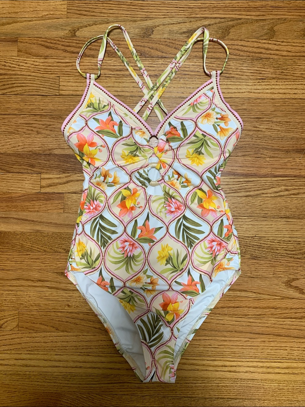 La Blanca swimsuit - underwire lace up one piece bathing suit palm noveau size 6